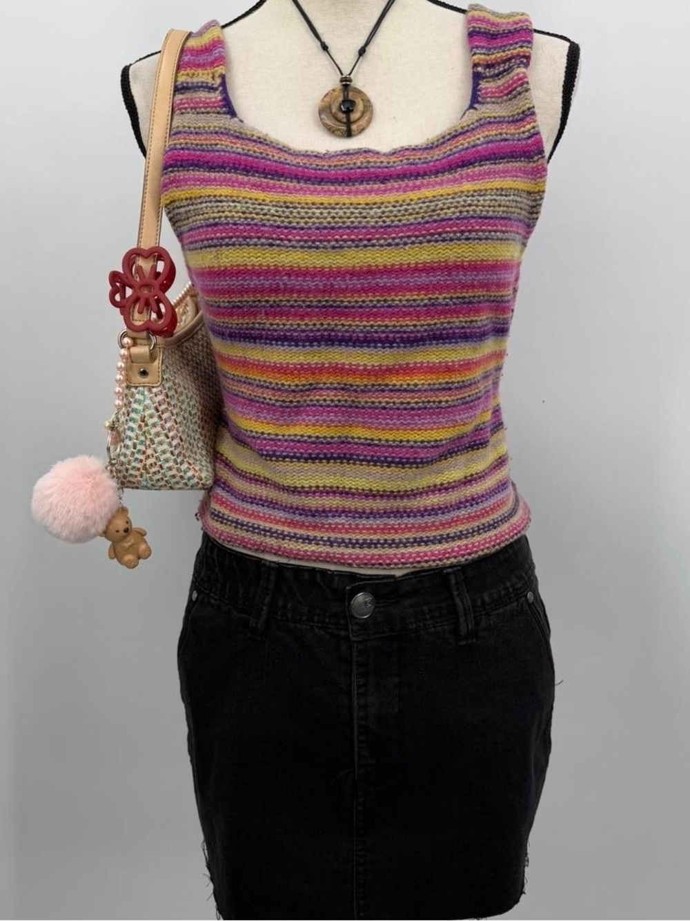 Handmade crochet Striped Knit Top in Pink & Yellow